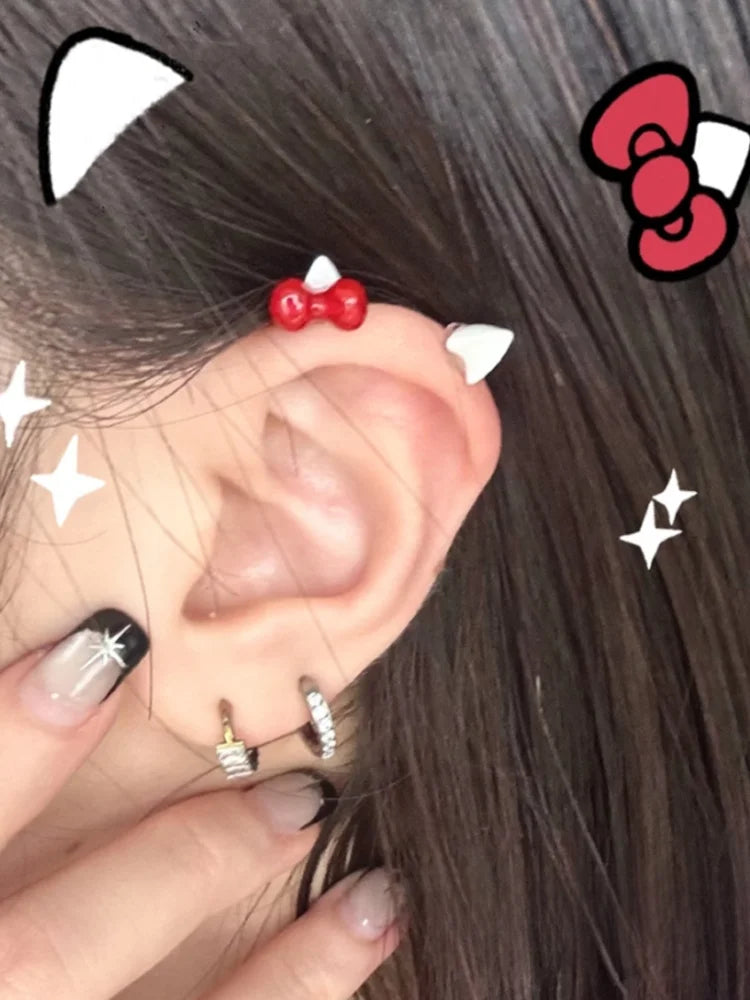 1 Pair of stylish cute Kitty Bow-tie cat earmuffs and screw Stud Set, stylish everyday accessories, holiday gifts, all seasons [