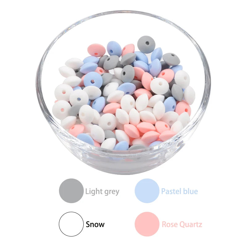 50pcs/lot 12mm Silicone lentil Beads Silicone BPA Free DIY Charms Newborn Nursing Accessory Teething Necklace Teething Toy