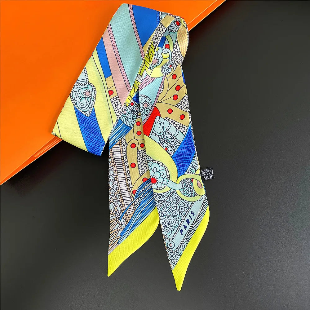 5*90cm French Retro Printed Silk Scarf Tied and Wrapped Handle Ribbon Scarf Light Luxury Saddle Twill Streamer Decoration