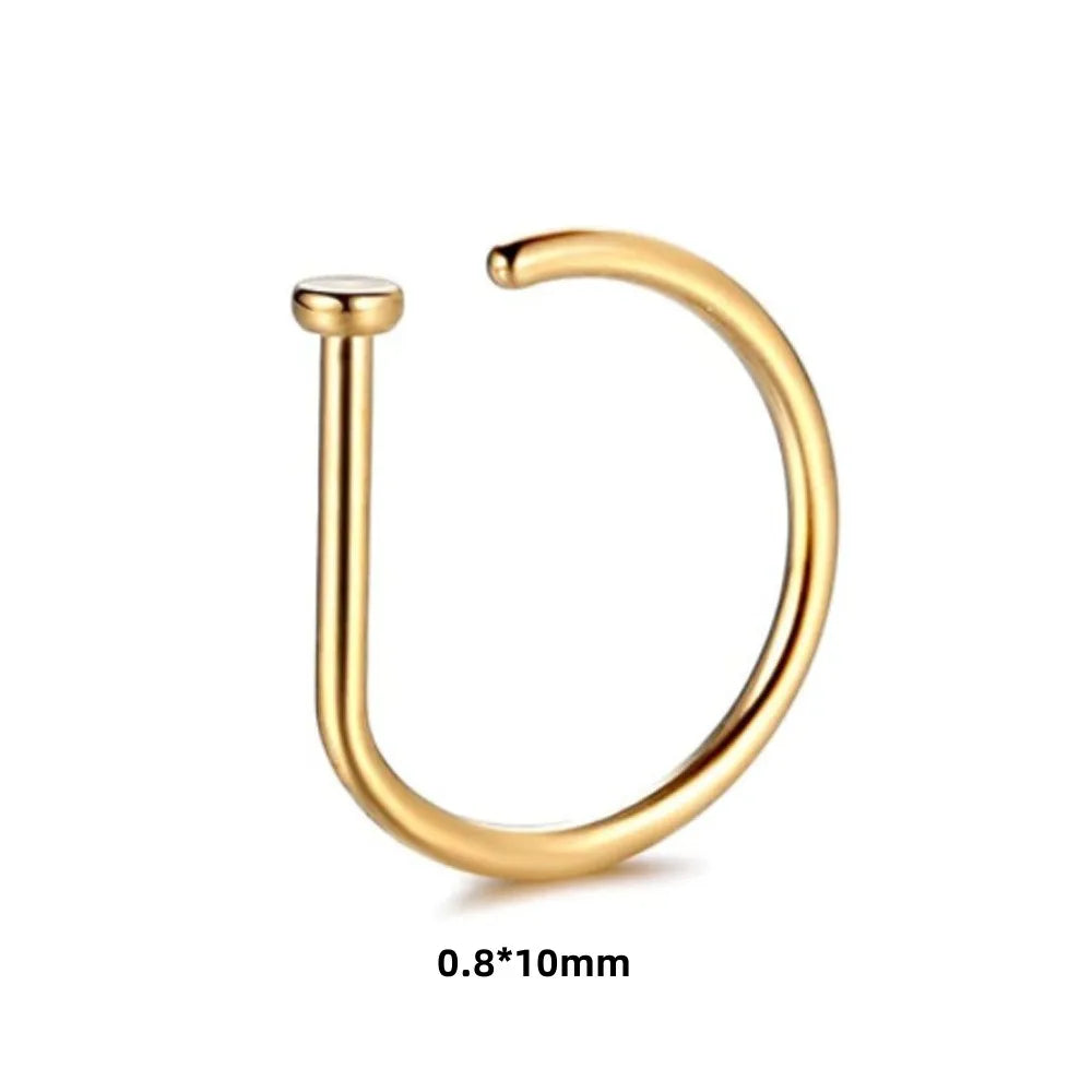 New Curved Barbells Fake Nose Piercing D Shaped Tragus Helix Stud Earring Hoop Septum Stainless Steel Ring Nostril Body Jewelry