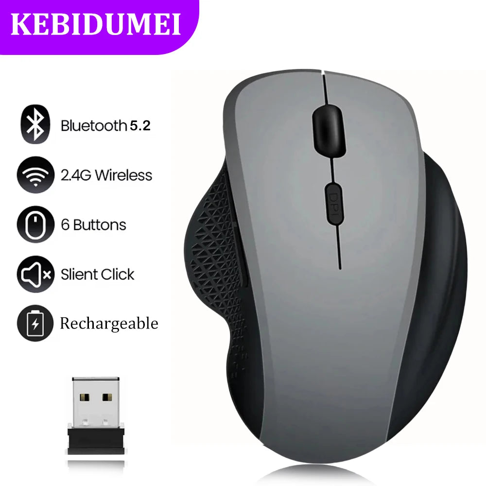 Dual-Mode Bluetooth 5.2 Mouse 2.4G Wireless Mouse 6 Keys Rechargeable Gaming Mouse 1600DPI Optical Mouse For PC Laptop Tablet