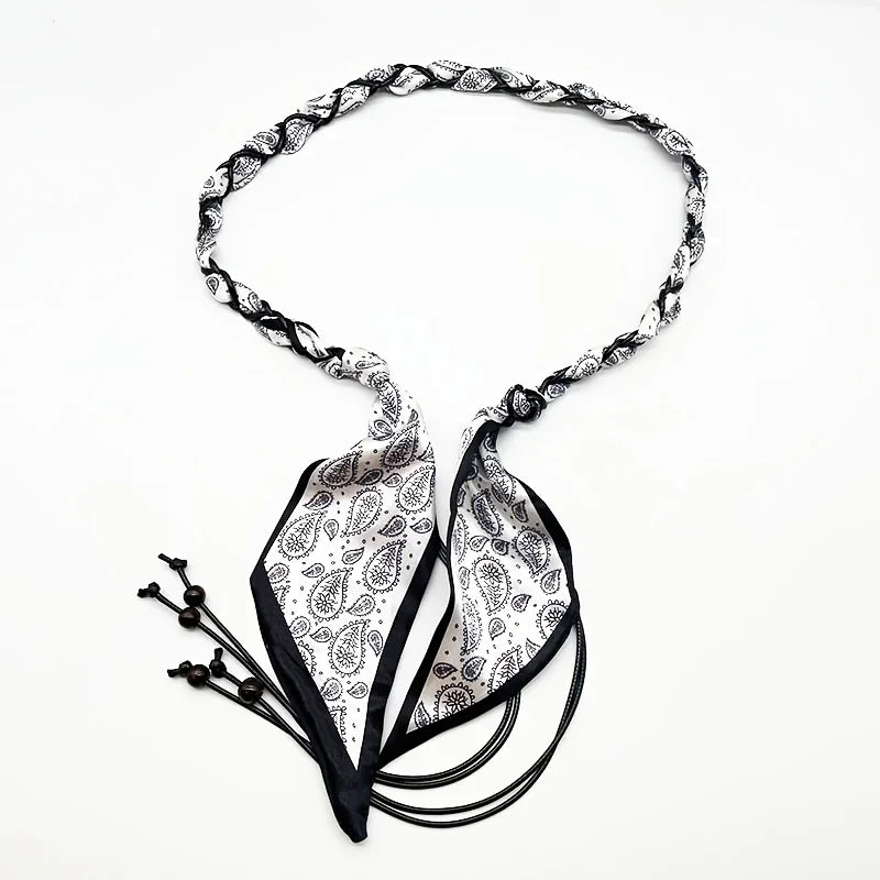 Spring and summer silk scarf woven belt, elegant accessory for women, fashionable belt, retro American-style belt