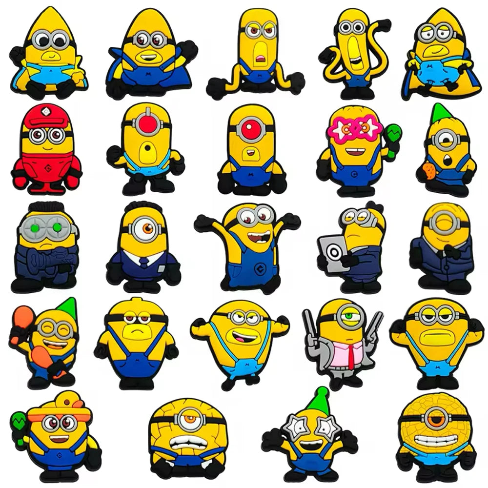 12-36Pcs Minion Cartoon Shoe Charms For Slides Sandals,PVC Shoe Decorations Accessories For Christmas Birthday Gift Party