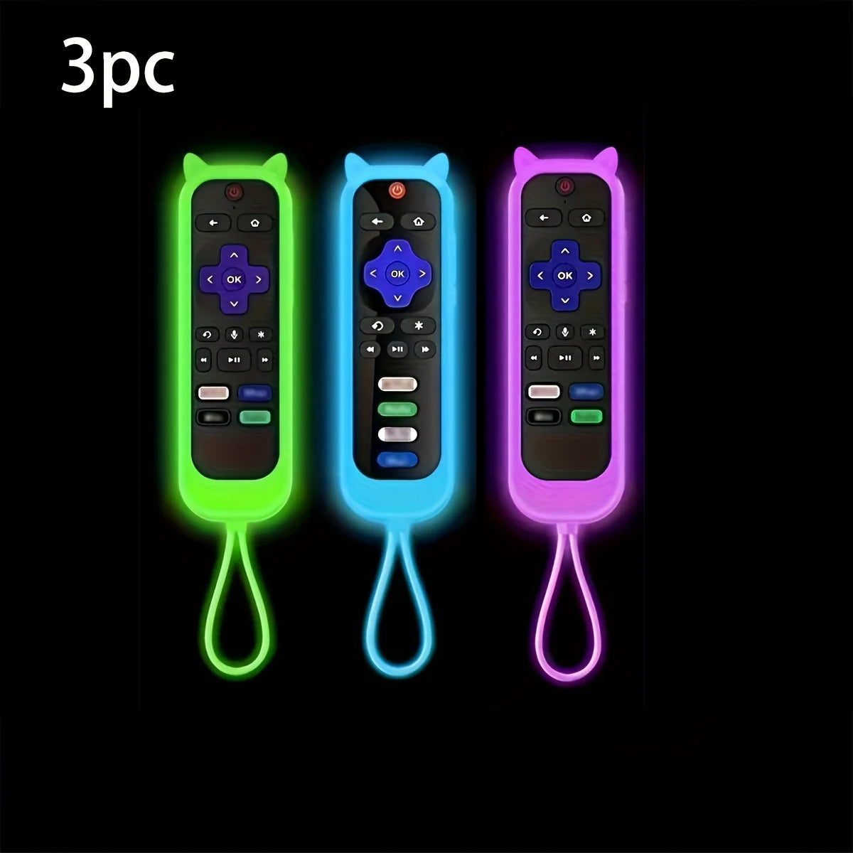 Glow in the dark cute cat's ears shaped silicone universal remote control cover with for TCL Hisense Roku TV remote control