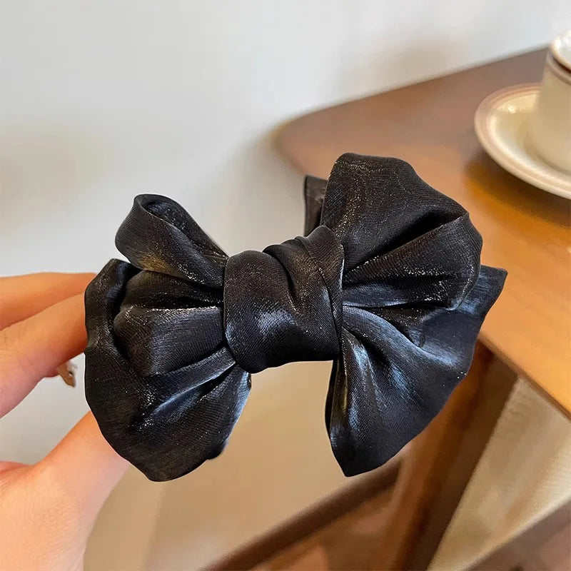 1pcs/2pcs/3pcs Solid Color Shiny Mesh Bow Hair Clip for Woman Fashion Girl Meatball Head Hair Clip Grab Clip Hair Accessories