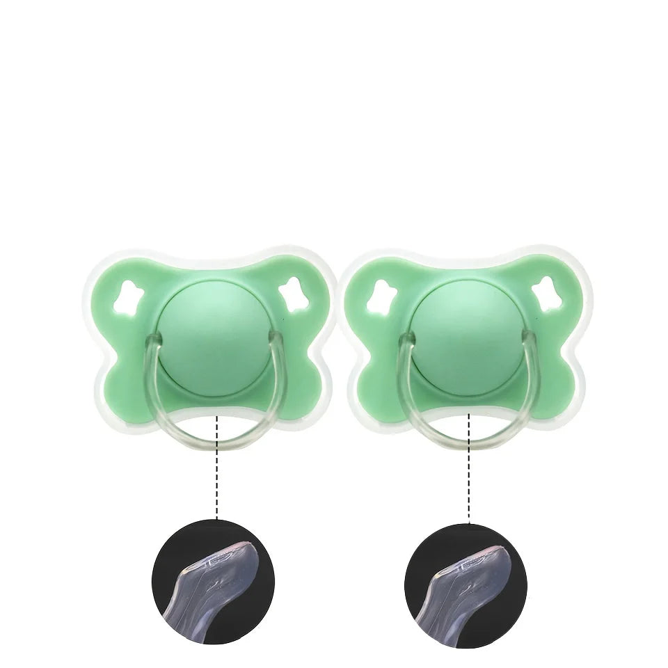 2pcs/pack Butterfly-shape Baby Pacifier Soother with Cover for Daily Use(Cherry Round Nipple) and Night Use(Thumb Nipple)