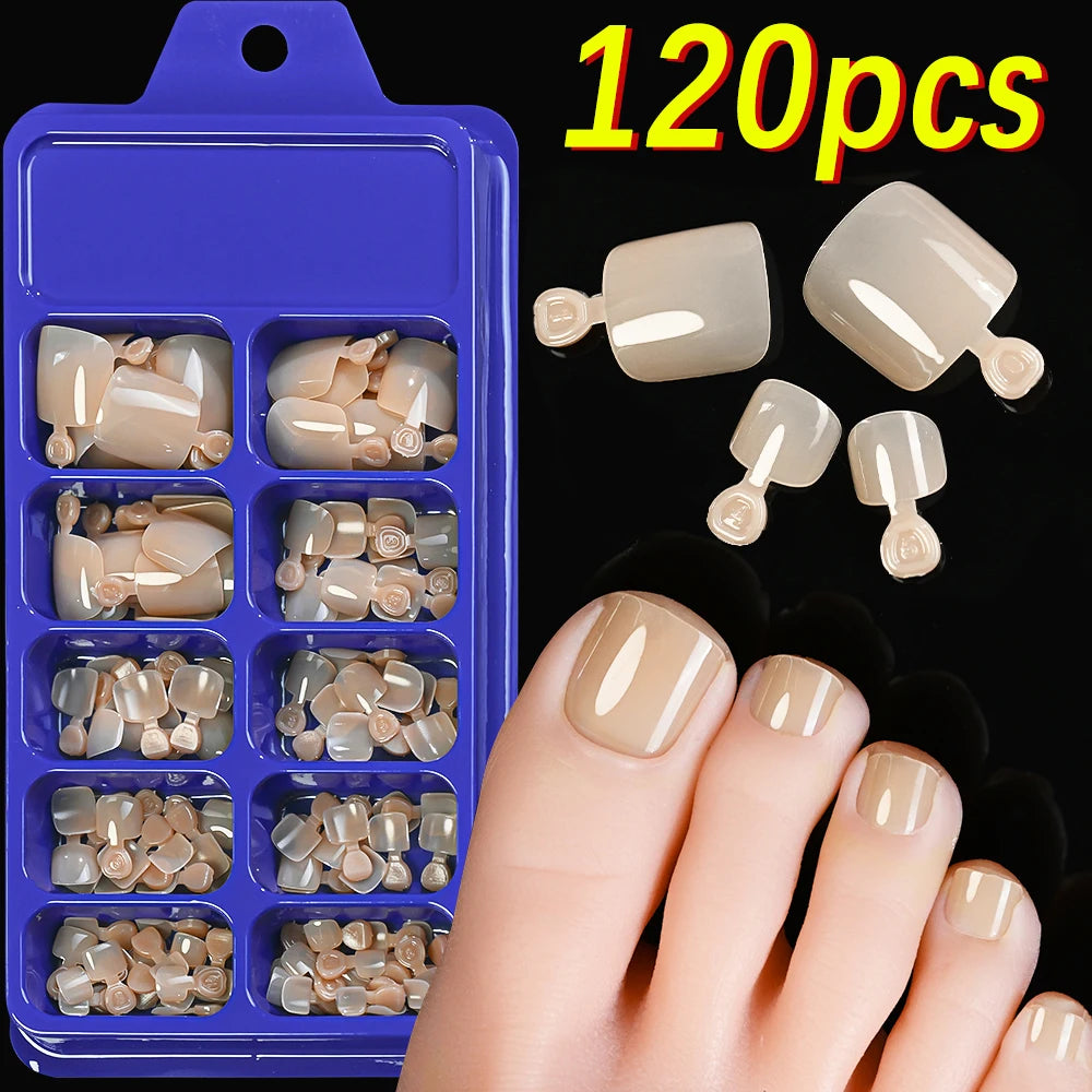 120Pcs Glossy Black Press On Toenails Short Square Full Cover Fake Toenail Tips for Summer Women False Foot Nail Tip Extension &