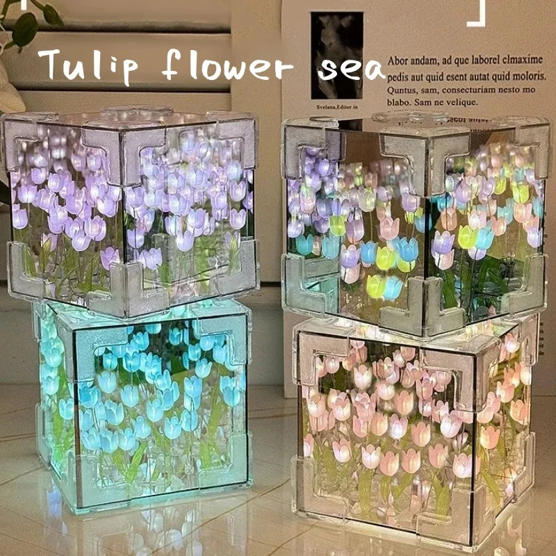 Handmade DIY Tulip Flower Cube Night Light GT Full Set of Material Package Room Decoration Couple Birthday Gift Night Light