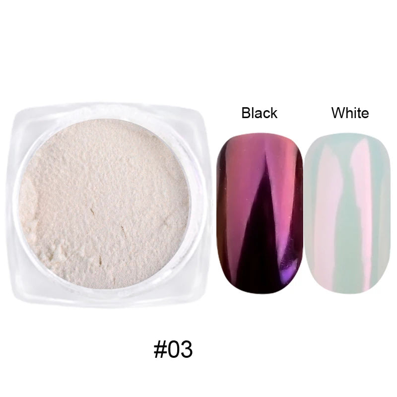 12Pcs/Set Aurora White Nail Mirror Powder 0.3g/Jar Shimmer Moonlight Chrome Pigment Dust for UV Gel Polish Manicure Decorations