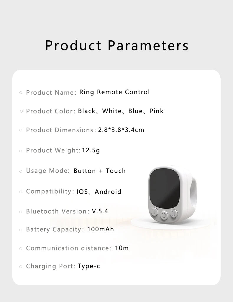 Mouse Ring Remote Control with Touchpad,Smart Automatic Screen Clicker Device,Continuous Clicker,Scrolling Ring Remote Control S