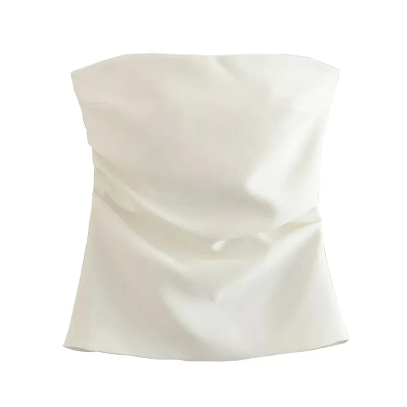 MUJER off Shoulder Crop Top Woman Ruched Backless Tube Top Women Summer Corset Top Female Sexy Tanks Camis Tops for Women 2025
