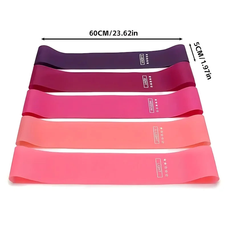 5 Pcs Pink Resistance Bands Set, Workout Bands for Leg Butt Exercise, Elastic Fitness Loop for Home Gym