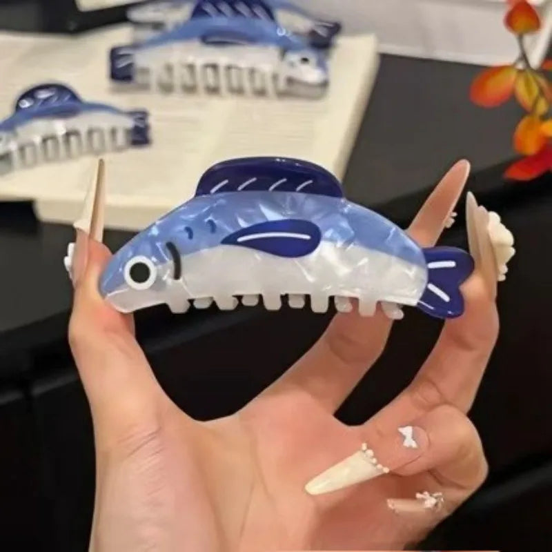 1Pcs Creative Ocean Sardine Hair Clip Cute Shark Texture Ponytail Holder Female Hair Ornament Clip