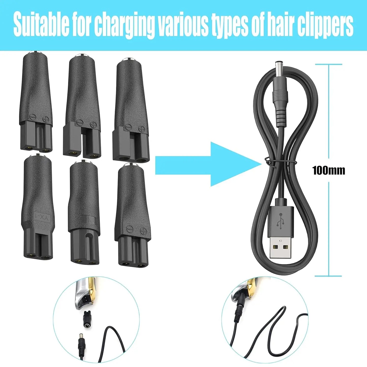 LISI 8 PCS Power Cord 5V Universal Replacement Charger USB Adapter for All Kinds Hair Clippers Beard Trimmers Shavers Desk Lamps