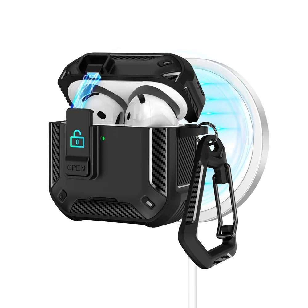 Magnetic Automatic Switch Earphone Cover For Airpods Pro 2 4 ANC Case Full Body Protection Shockproof With Hook Phone Holder Box