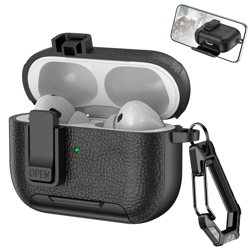 New Earphone Cover For AirPods Pro 3 3rd Generation Protective Case With Secure Lock Invisible Phone Stand Leather Texture Cover