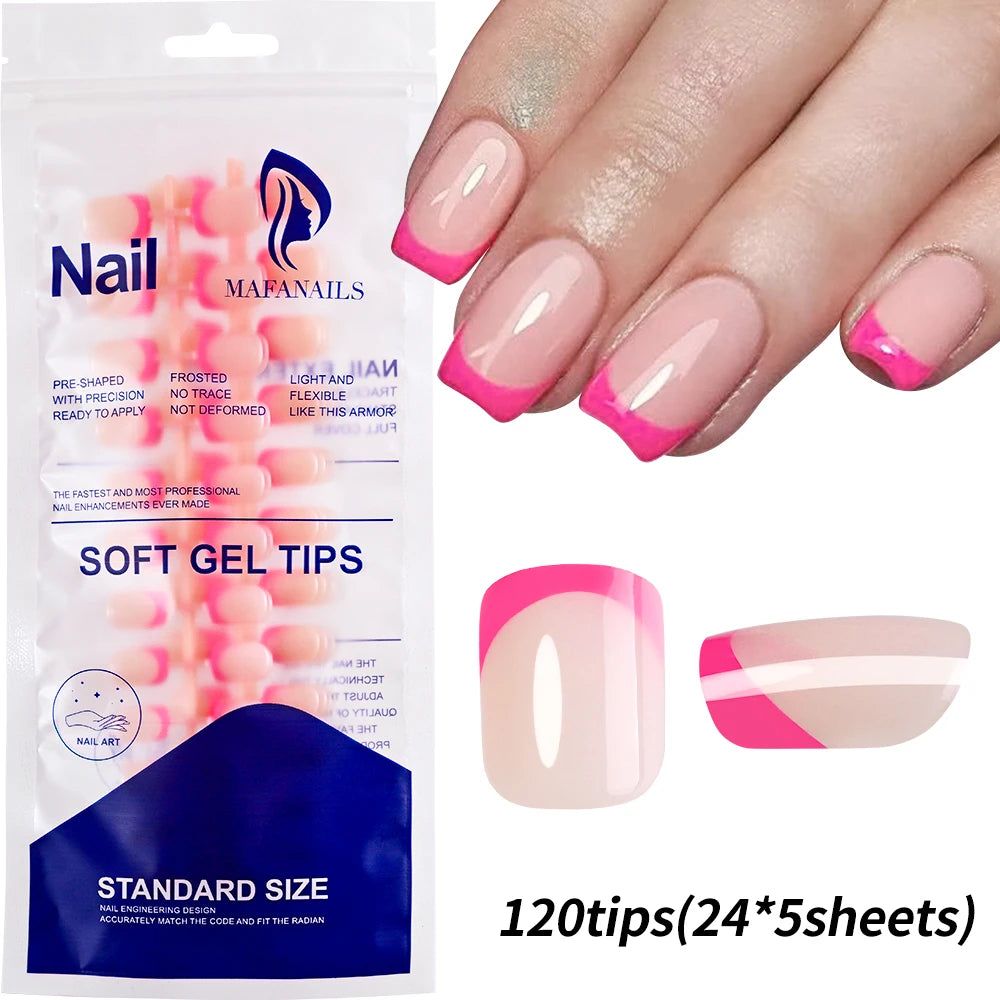 120/240Pcs French Short Square False Nails 12-Sizes Full Cover Press On Nail Glossy French Fake Fingertips for Women DIY Nails &