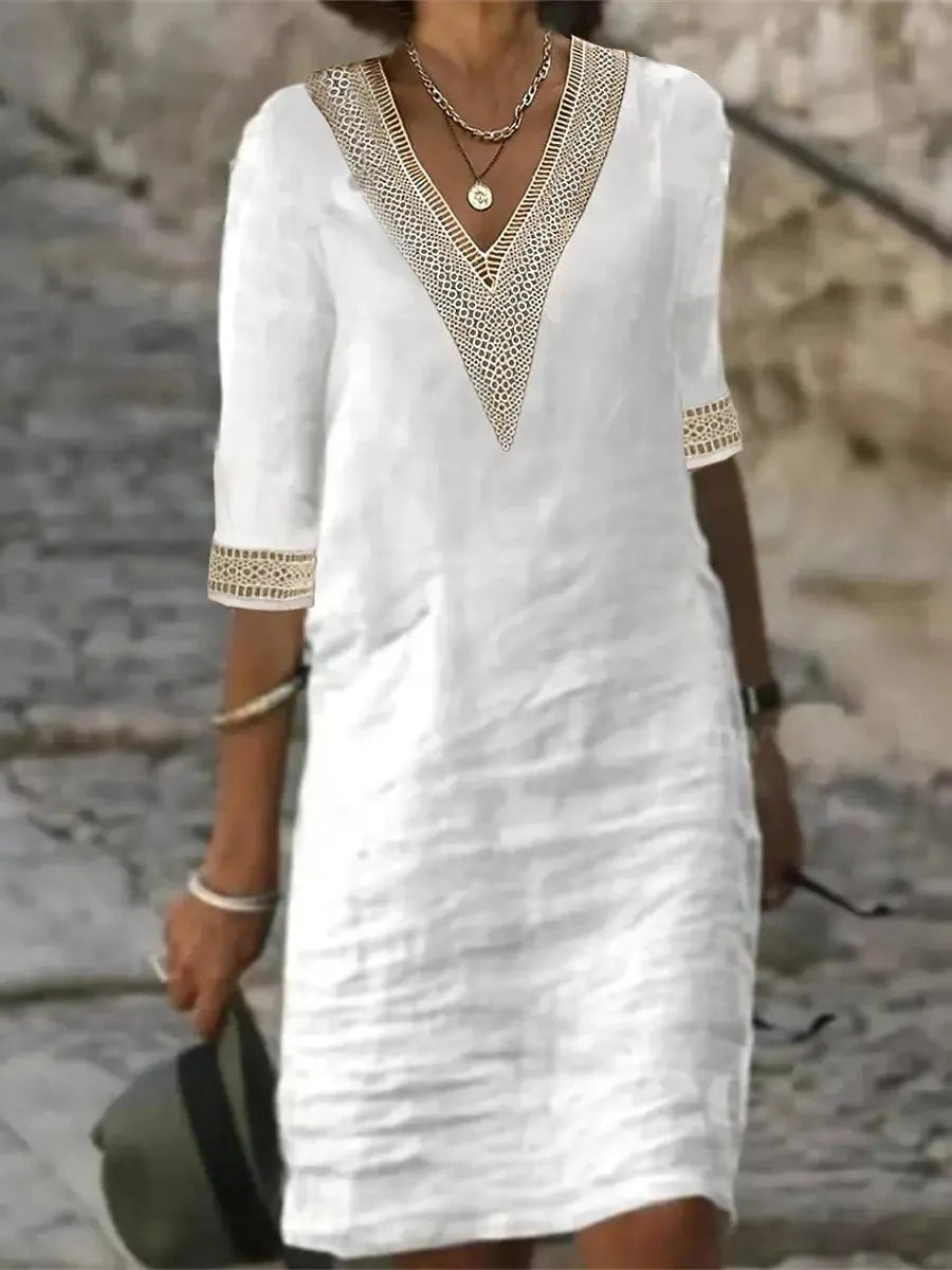 Customizable Women Dress Summer Sexy V-neck Casual Solid Dress