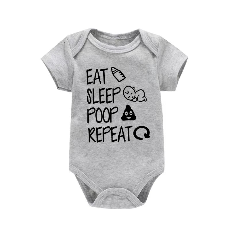 Funny Eat Sleep Poop Repeat Letter Printed Newborn Baby Romper Infant Short Sleeve Baby Body Clothes Boy Girl BodySuit 0-24M