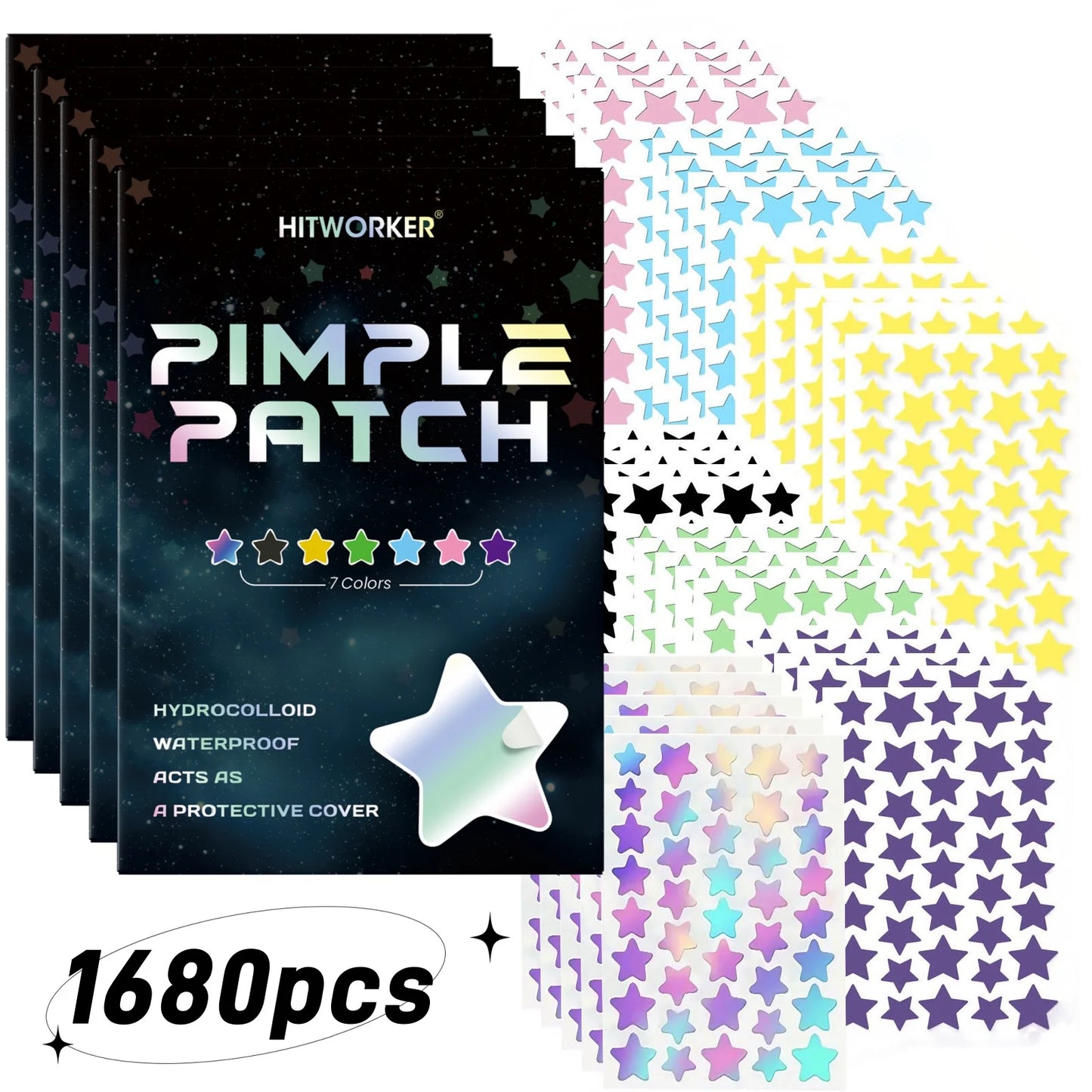 1680 Acne Patches - Gentle and non-irritating, covers acne and blemishes - 280 Star Shape Multi-Color Concealer Patches Daily fa