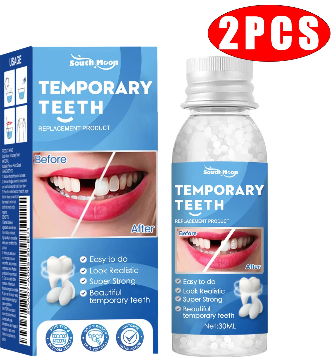 Resin Temporary Tooth Repair Granules Teeth Gaps Missing Broken Tooth Filling Moldable Adhesive Dentures False Teeth Tools