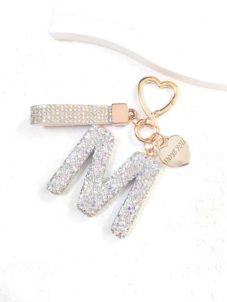 Shining Diamond Inlay 26 English Initial letter Key Chain Car High-end Key Ring Lady Bag Delicate Pendant Thanksgiving Gifts