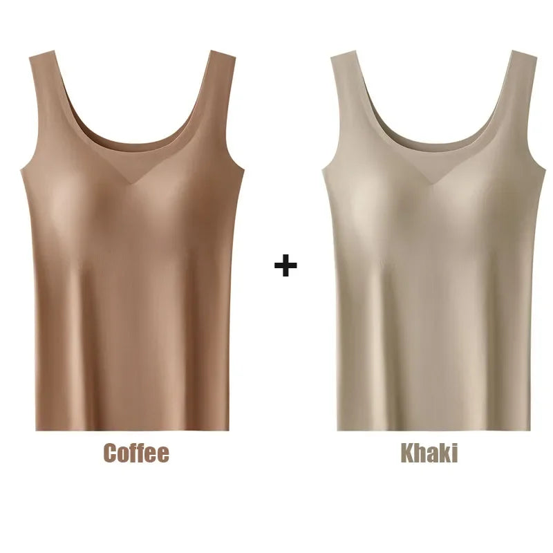 2PCS/Lot Silk Seamless Tank Top with Fixed Chest Pad Women's Camisole Top Sleeveless Inner Outerwear Camison Verano High Strecth