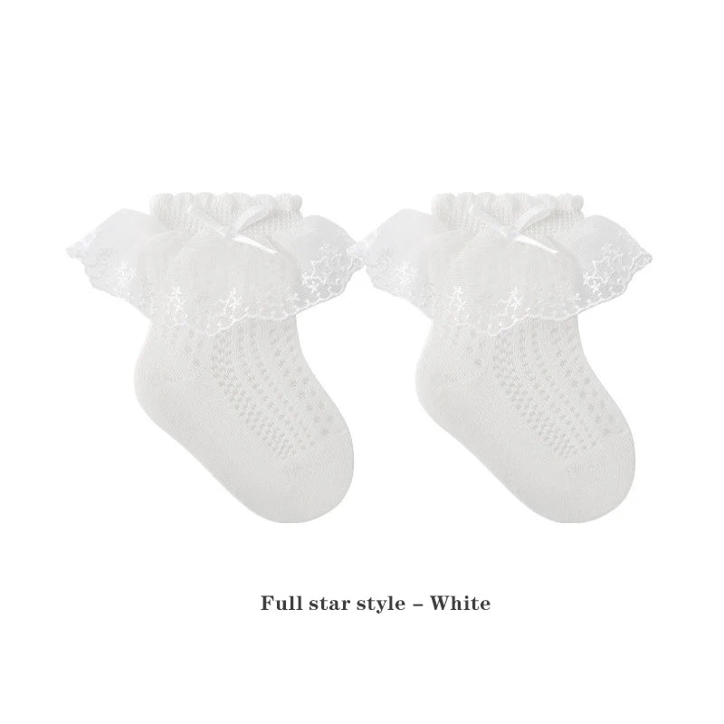 Baby Girls Socks Princess Lace Kids Socks Summer Thin Mesh Children Cotton Socks Boneless Newborn Tube Socks For 0-8Y