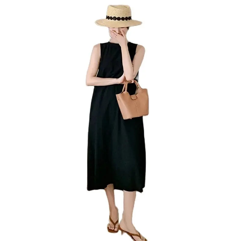 NYFS 2026 Summer New Korea Woman Dress Vestidos Robe Elbise Loose Plus Size Solid Sleeveless Backless Long Dress L-4XL