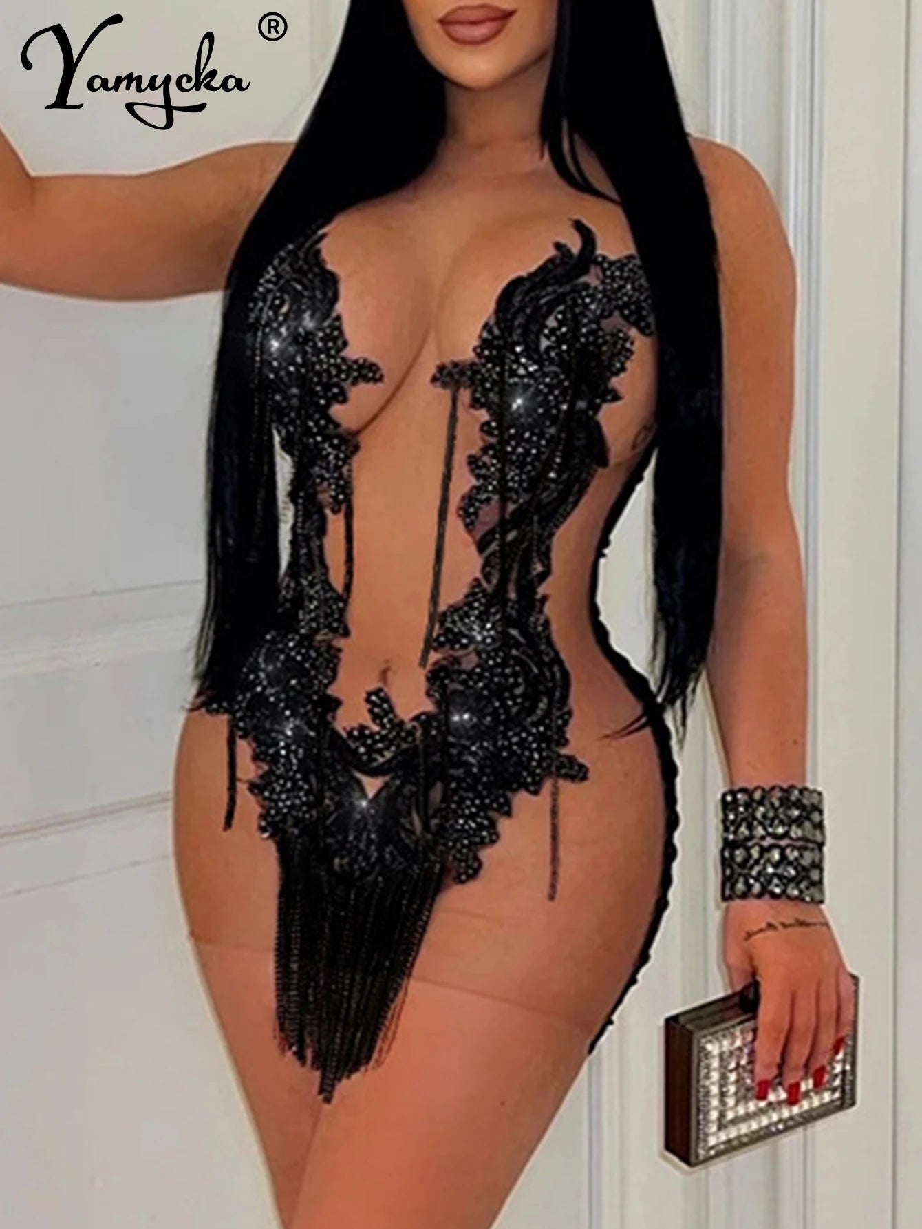 Sexy see through mesh mini sequin summer dress women elegant bodycon club birthday party dresses short evening dresses vestidos