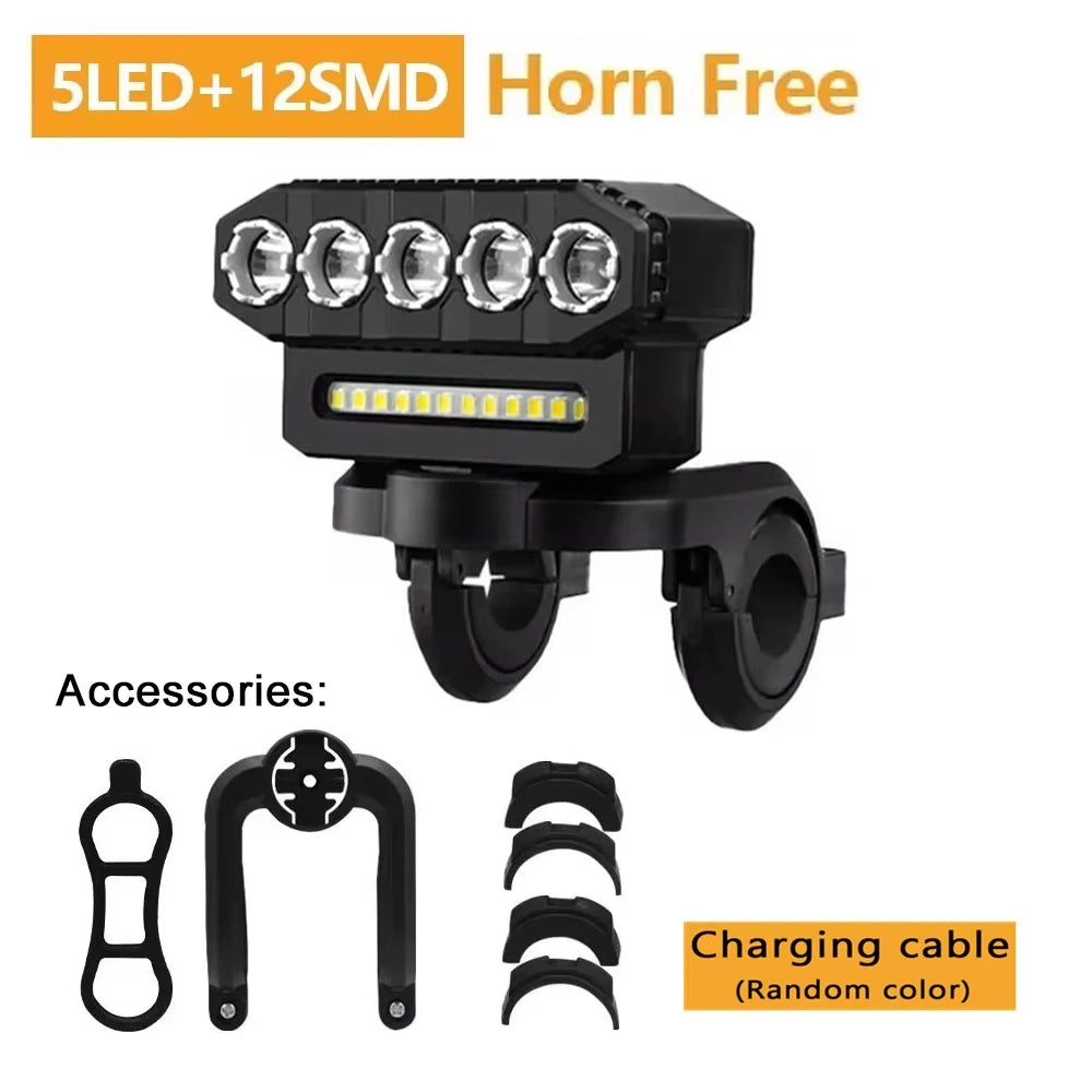 5/8 LED Bicycle Front Light USB Rechargeable 130dB Cycling Bike Horn Easy to Install 6 Modes Bicycle Bell Light