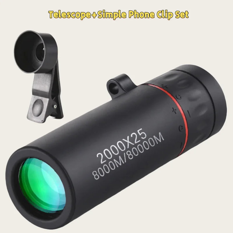 2000x25 HD Monocular Telescope Mini Portable Mobile Phone Telescope with Holder Outdoor Camping Hunting Birdwatching Telescopes