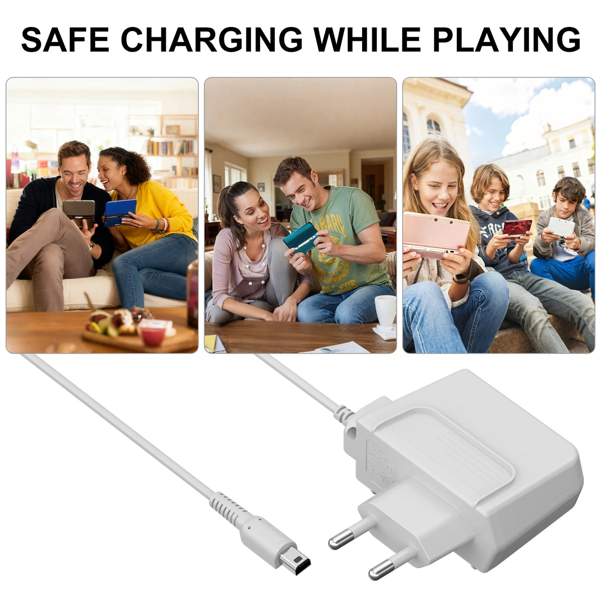 Charger With EU Plug For Nintendo 3DS XL/2DS/DSi 1.2m Charging Cable For New 3DS XL/New 3DS/New 2DS XL/New 2DS/2DS XL/DSi XL