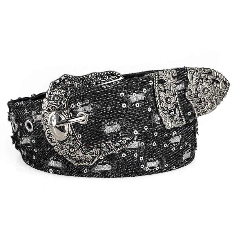 Women's Retro Casual Trend Rhinestone Buckle Belt, Street Ripped Denim Style Punk Rock Versatile Fashion Accessory,For Men Women