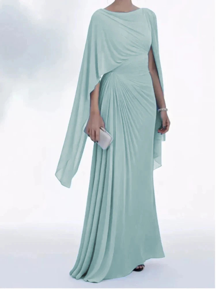 Elegant High Waist Solid Color Banquet Dress Lady Leisure Irregular Long Sleeve Dress Sexy Slash Collar Pleat Slim Evening Dress