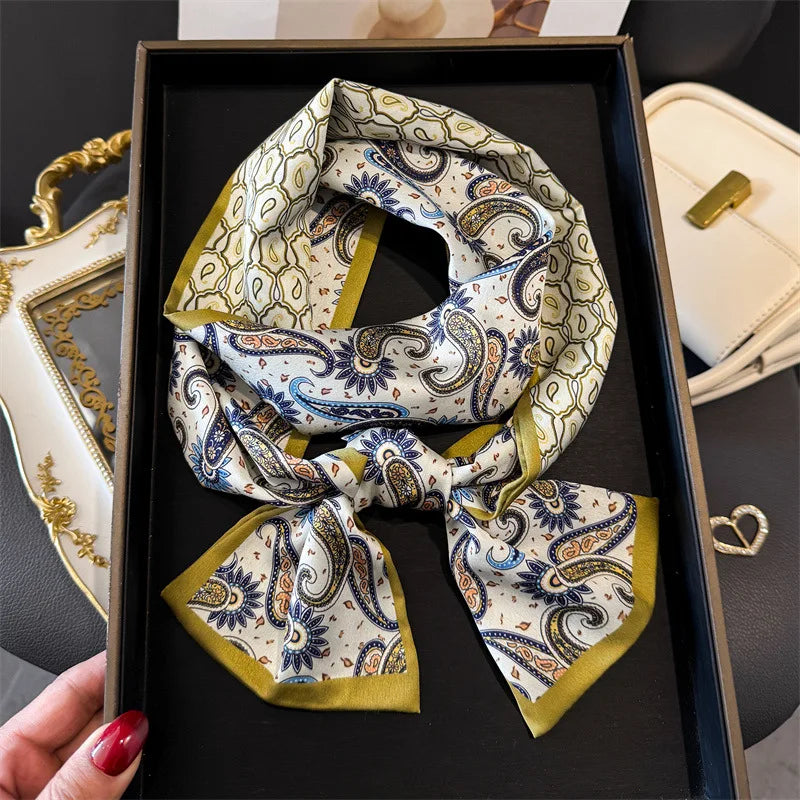 Fashion Skinny Silk Scarf for Women Letter Hair Ribbons Headbands Bandana Female Bag Wrist Wrap Neckerchief Foulard Neck Ties