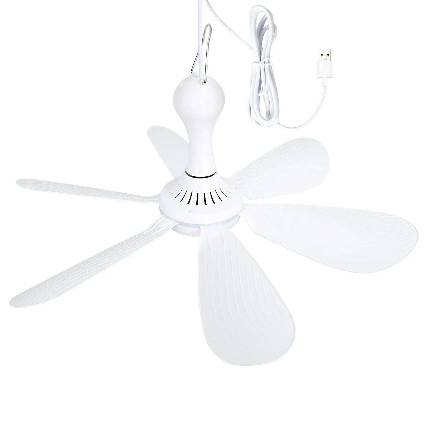 USB Fan Silent 6-blade Ceiling Fan 4-speed Hanging Fan for Camping Bed Camping Outdoor Hanging Camper Tents