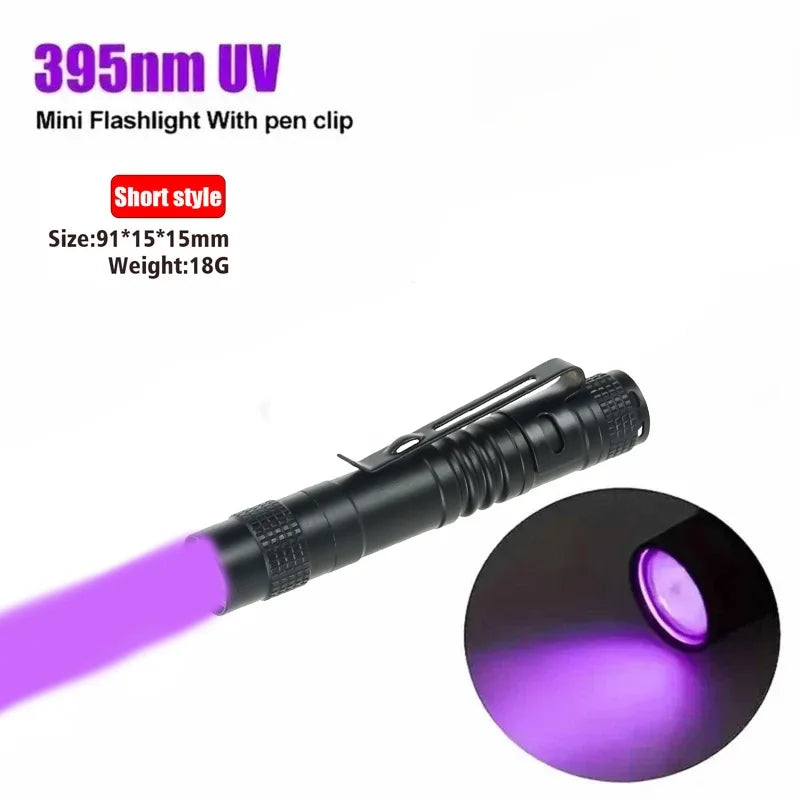 1/2PCS UV Flashlight 395nm Ultraviolet Torch With Pen Clip Portable Use AAA Batteries Light Pet Urine Scorpion Detector UV Lamp