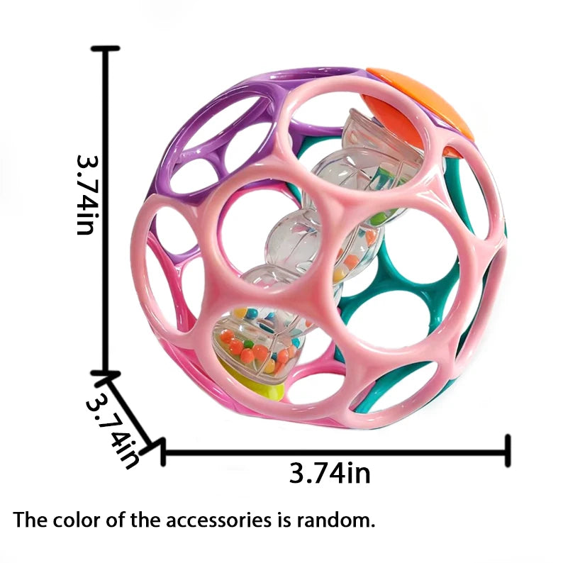 6-in-1 BPA-Free Baby Sensory Rattle Ball - Soft Textured Grasping Toy with Gentle Sound & Spin Rings | Montessori Learning Toy f