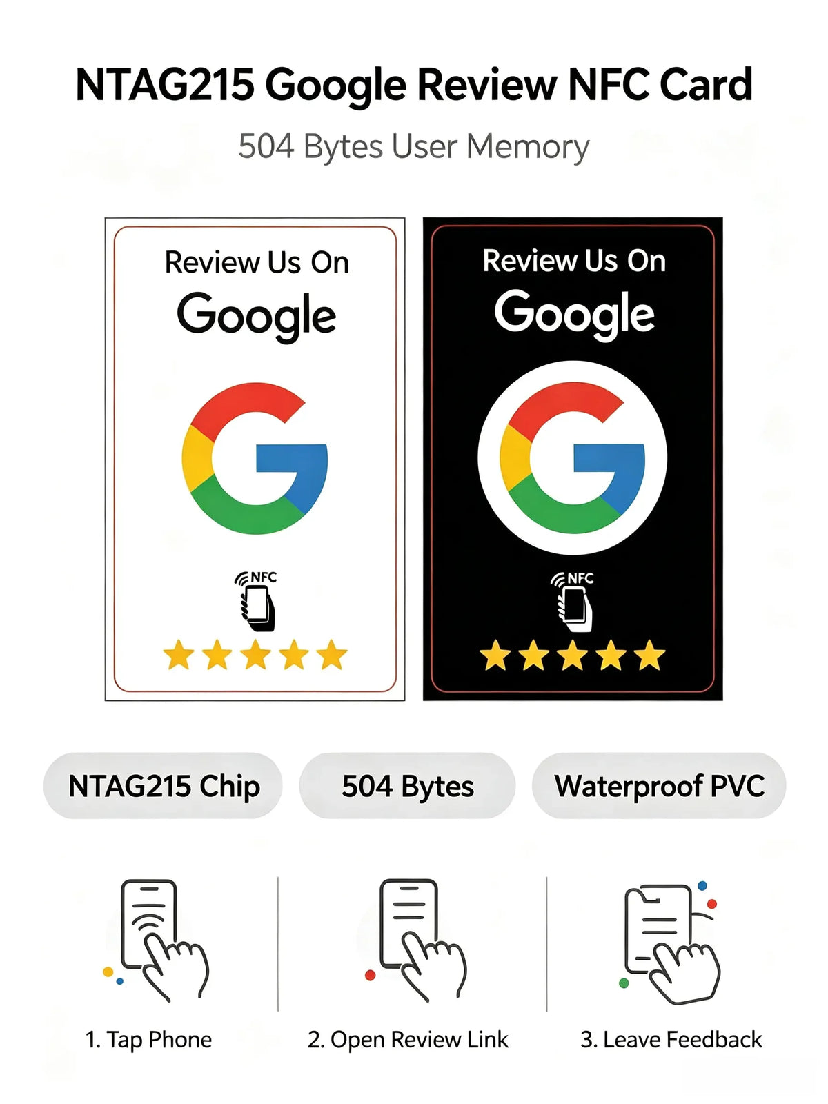 100Pcs Black Premium Wear‑Resistant Matte Finish Reusable Google Review Tap NFC Card Programmable NFC Tap Card User‑Friendly