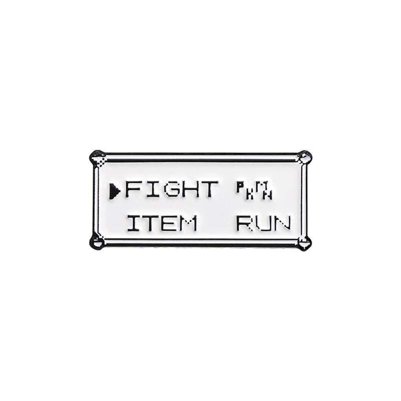 Rectangle Text Enamel Pins Custom FIGHT ITEM RUN Brooches Lapel Badges Punk Jewelry Gift for Kids Friends
