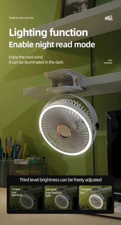 Camping Fan Rechargeable Desktop Portable Air Circulator Wireless Ceiling Electric Fan With LED Light Clip-on Home Fan 8000mAh