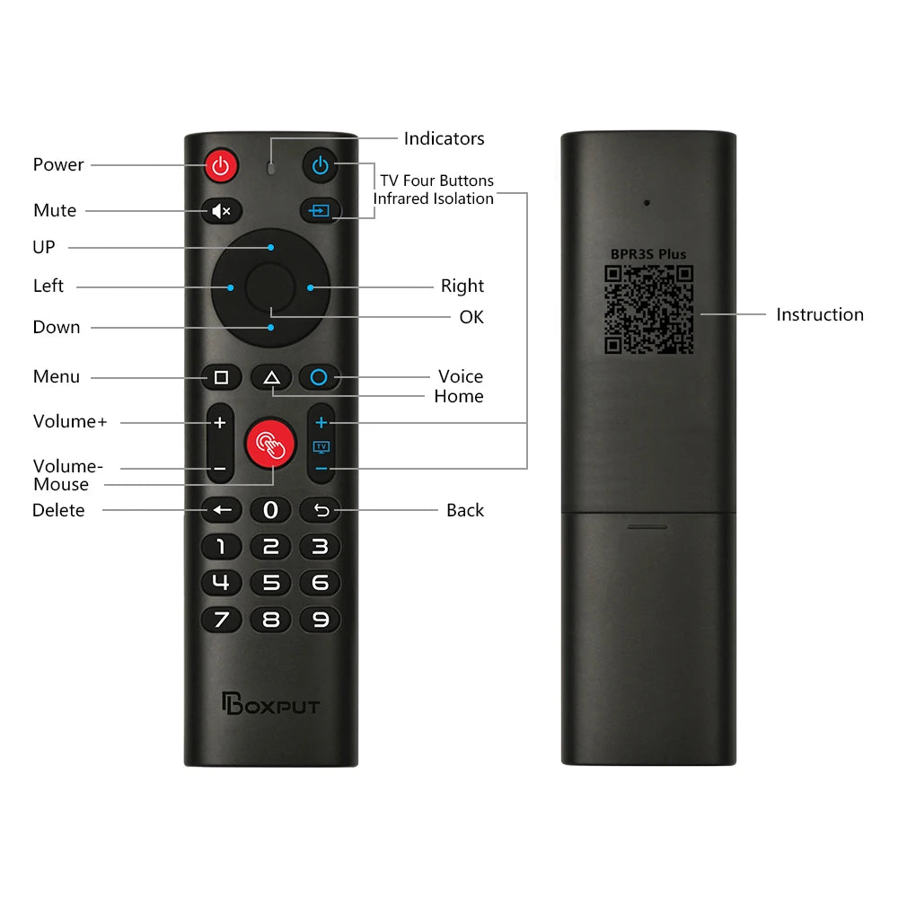 BPR3S PLUS BT Air Mouse Voice Function IR learning TV 2.4G Wireless Remote Controller With Gyroscope for Android TV Box/PC