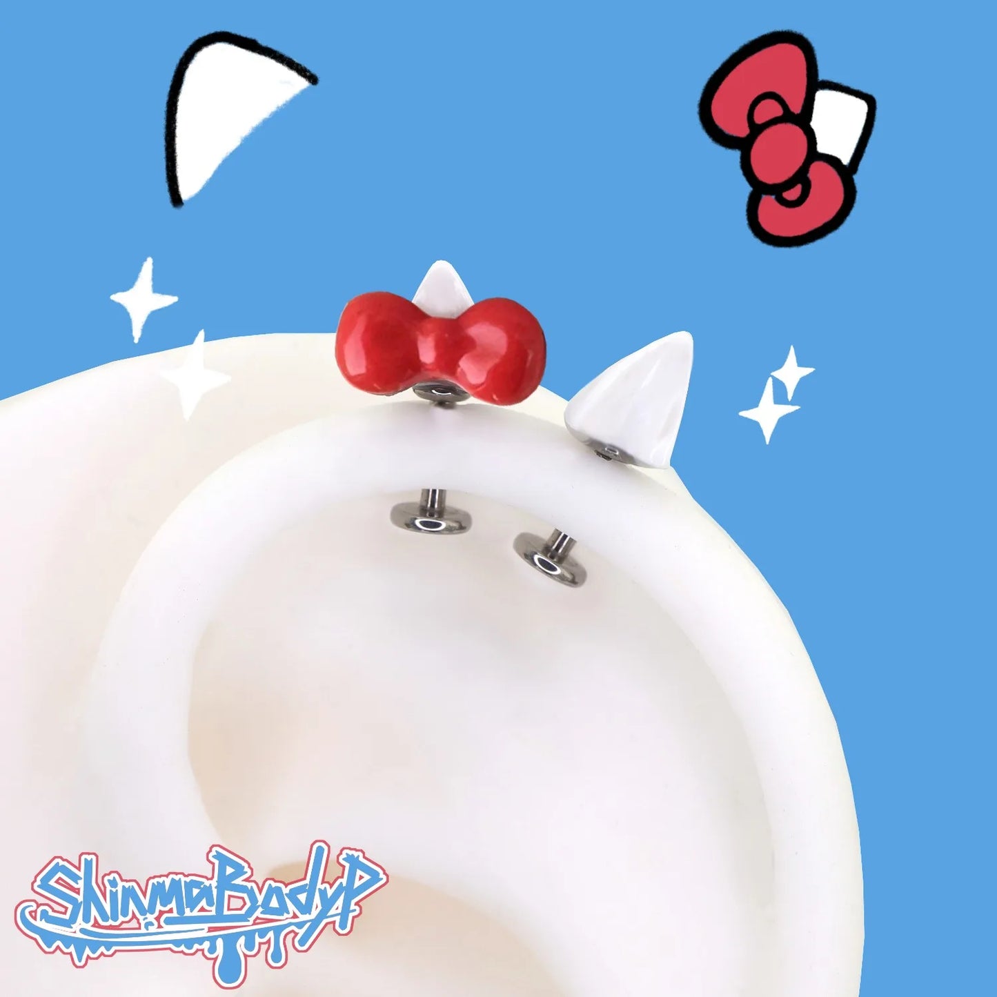 1 Pair of stylish cute Kitty Bow-tie cat earmuffs and screw Stud Set, stylish everyday accessories, holiday gifts, all seasons [
