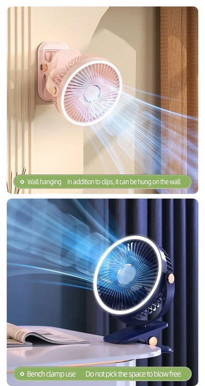 Camping Fan Rechargeable Desktop Portable Air Circulator Wireless Ceiling Electric Fan With LED Light Clip-on Home Fan 8000mAh
