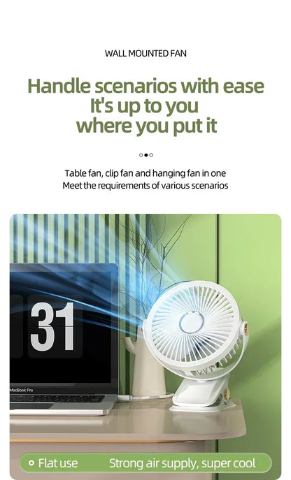 Camping Fan Rechargeable Desktop Portable Air Circulator Wireless Ceiling Electric Fan With LED Light Clip-on Home Fan 8000mAh