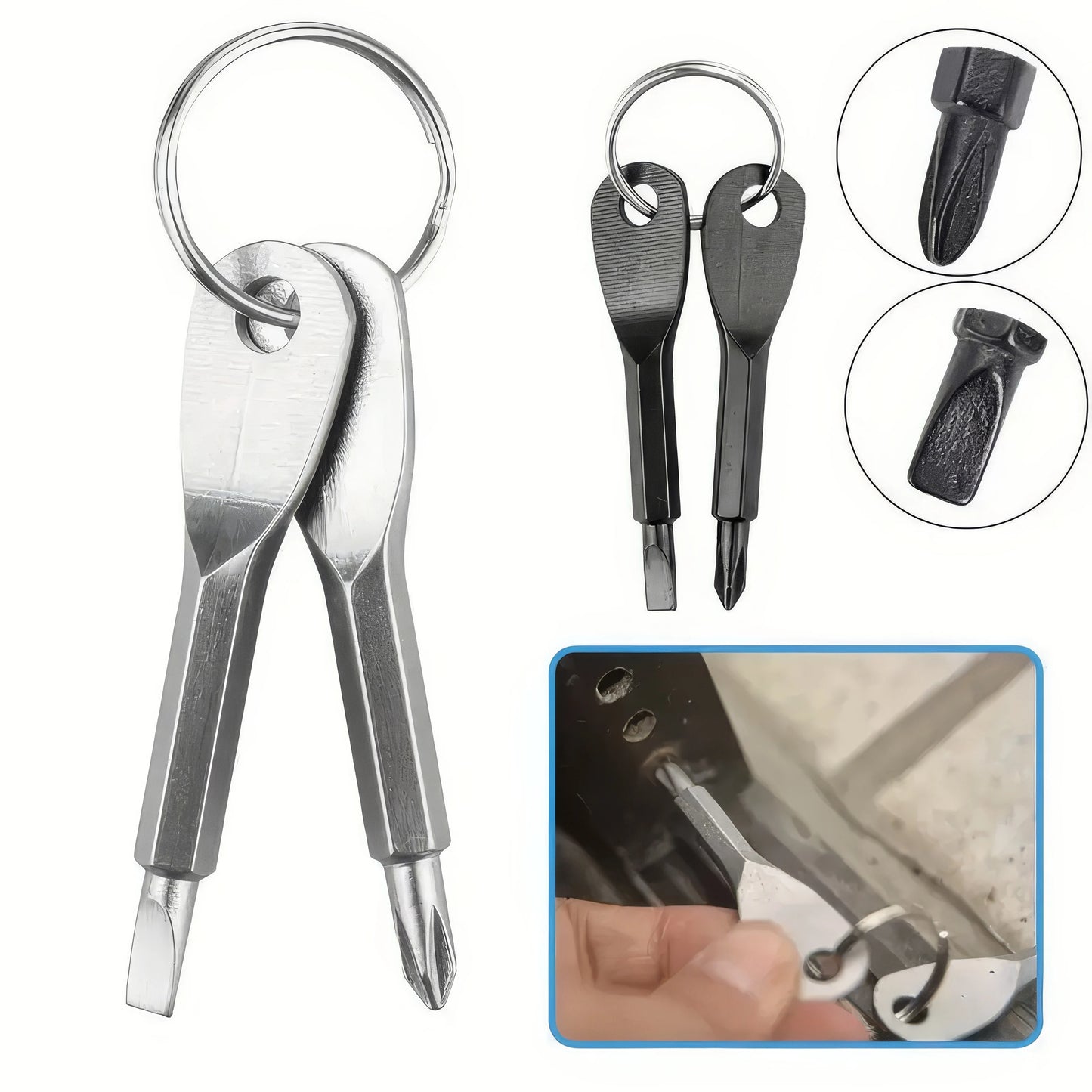 2 Keychain Screwdrivers in Black/silver, Portable Keychain Repair Tool, Suitable for Outdoor Camping Accessories