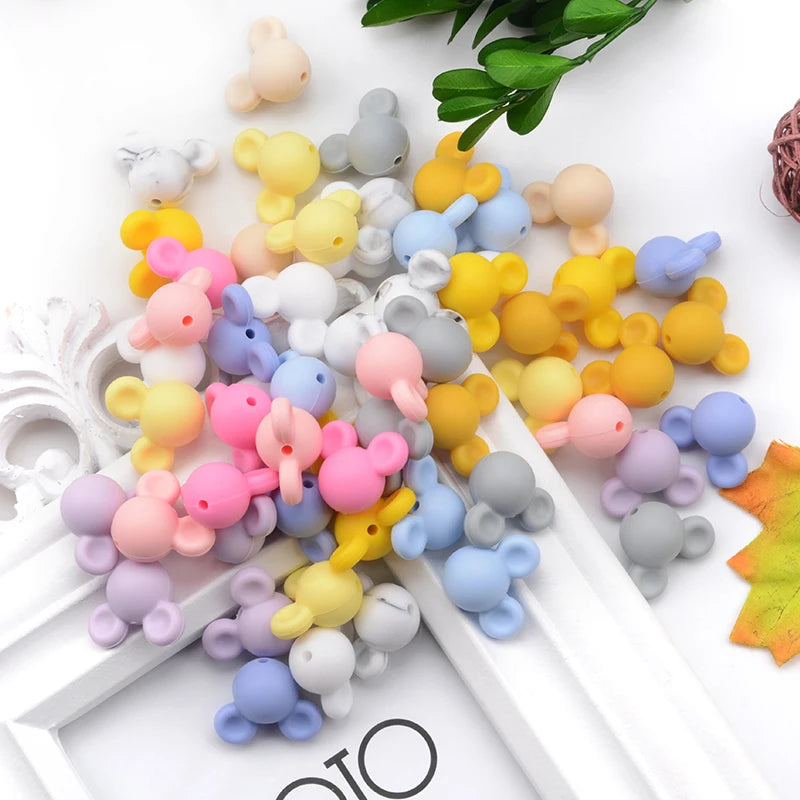 LOFCA 10pcs/lot Mouse Silicone Beads Baby Teether Toy Soft Chew Teething BPA Free DIY Charm Necklace Food Grade Jewelry