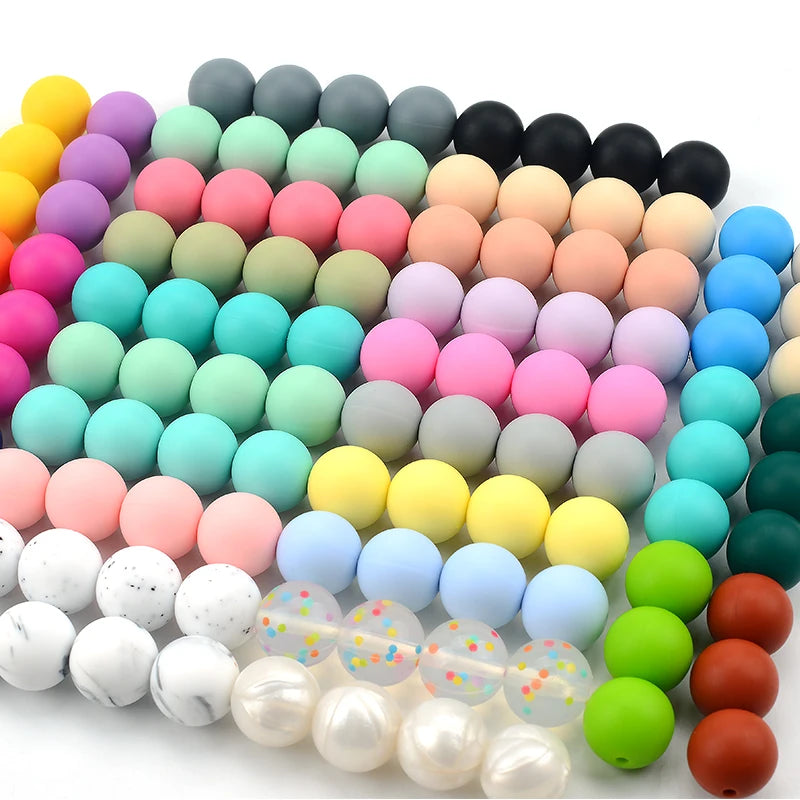 15mm 100pcs Round Silicone Beads Teether Baby Nursing Necklace Pacifier Clip Oral Care BPA Free Food Grade Colorful