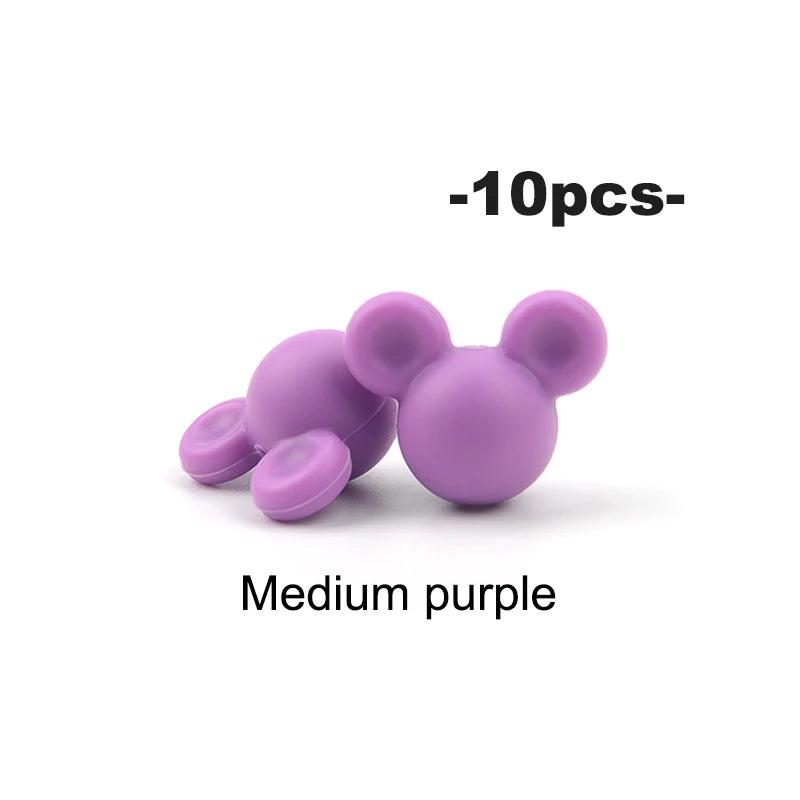 LOFCA 10pcs/lot Mouse Silicone Beads Baby Teether Toy Soft Chew Teething BPA Free DIY Charm Necklace Food Grade Jewelry